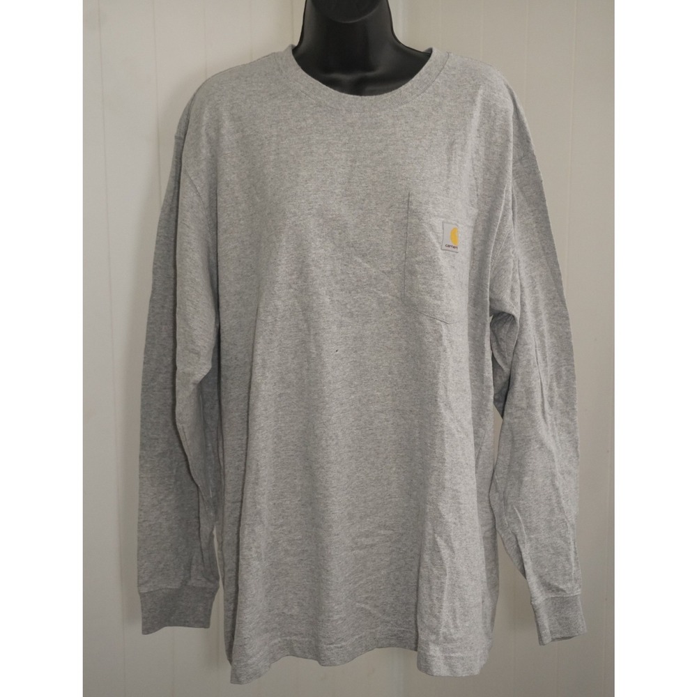 Carhartt Large Loose Fit Gray Cotton Blend Long Sleeve Pocket T-Shirt K126 HGY